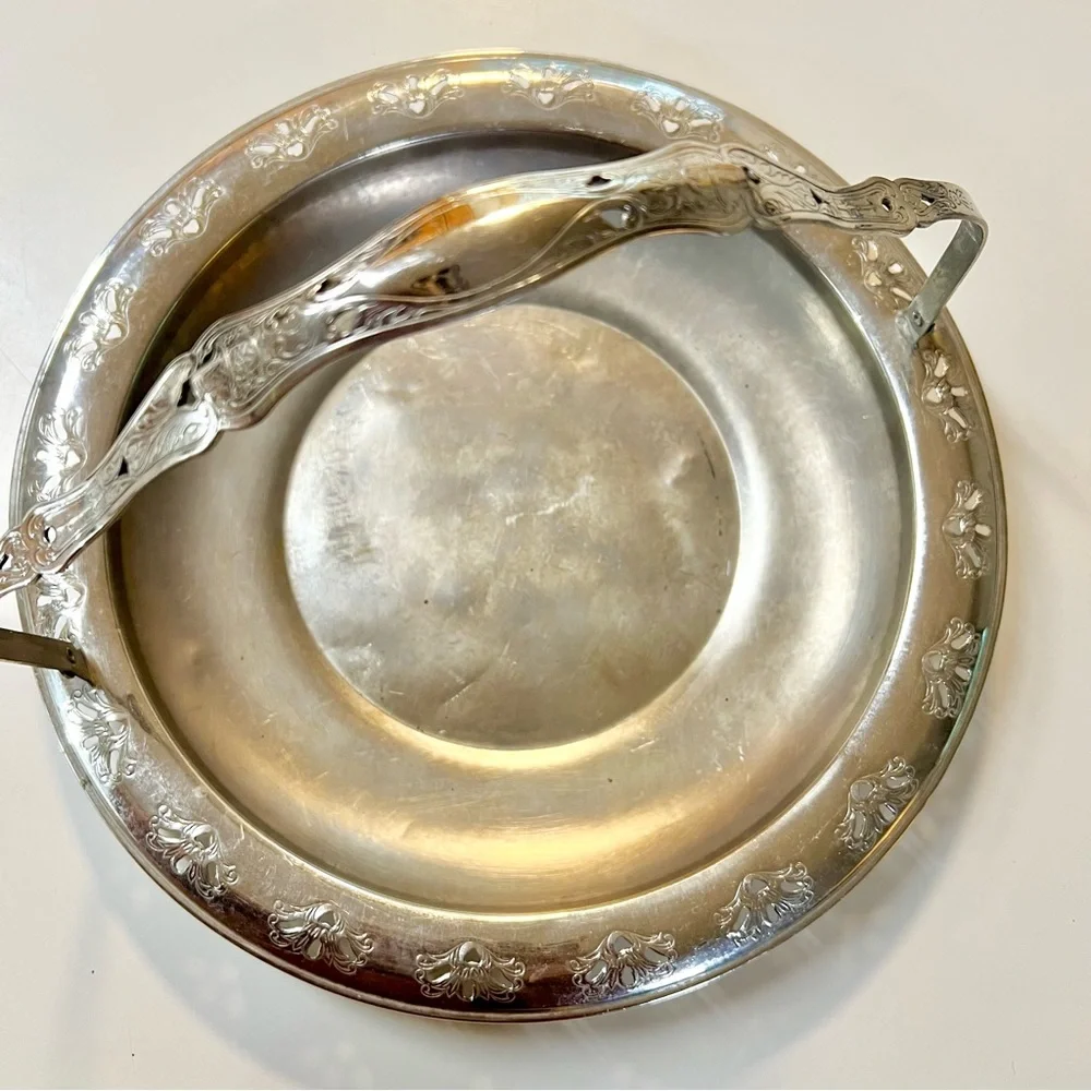 Vintage H.LERNER Co. Silver Plated Bridal Basket Swing Handle Serving Dish Tray